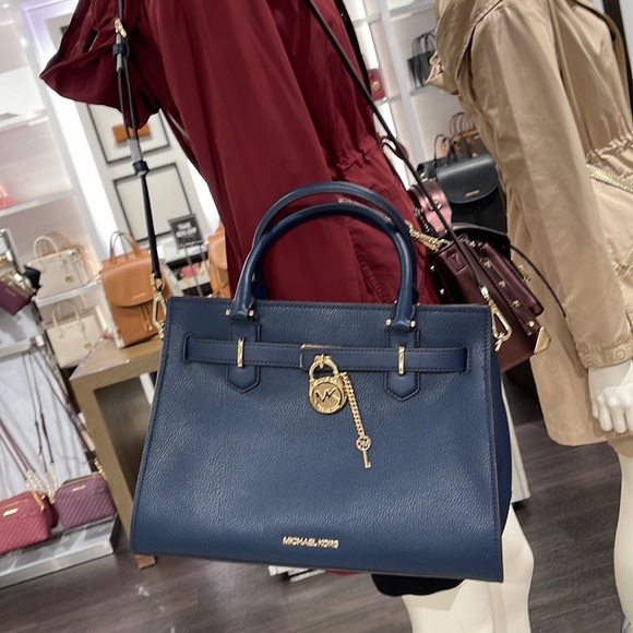 Michael Kors 35T1GHMS2L Hamilton Medium Satchel Crossbody Navy - Picture 4 of 16